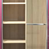 Walk in robe shelving and hanging space.